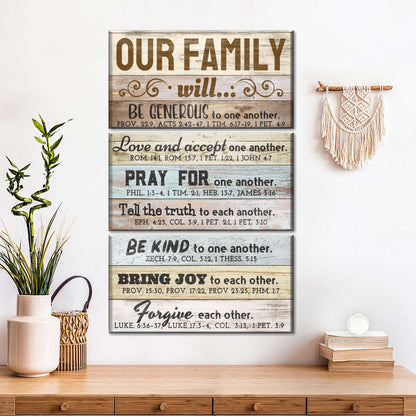 Our Family Bible Verses Wall Art Canvas - Canvas Religious Wall Art - Christian Wall Decor Living Room