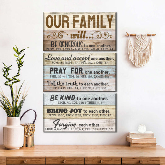 Our Family Bible Verses Wall Art Canvas - Canvas Religious Wall Art - Christian Wall Decor Living Room