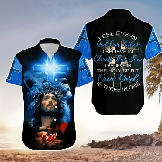 Our God Is Three In One Jesus Hawaiian Shirt - Christian Hawaiian Shirt for Men Women