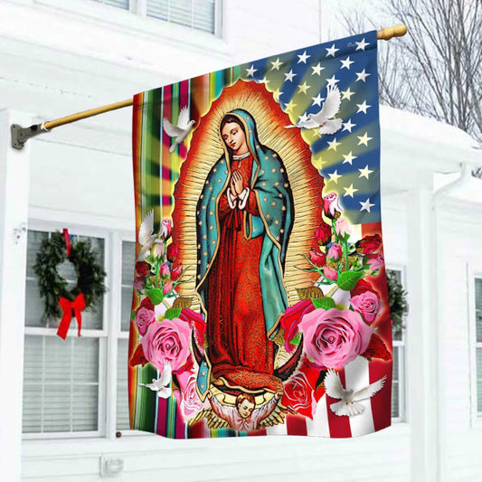 Our Lady of Guadalupe Serape Mexican American House Flag - Christian Garden Flags - Outdoor Religious Flags