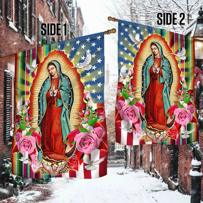 Our Lady of Guadalupe Serape Mexican American House Flag - Christian Garden Flags - Outdoor Religious Flags