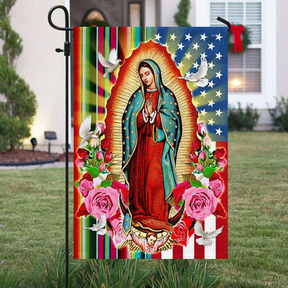 Our Lady of Guadalupe Serape Mexican American House Flag - Christian Garden Flags - Outdoor Religious Flags