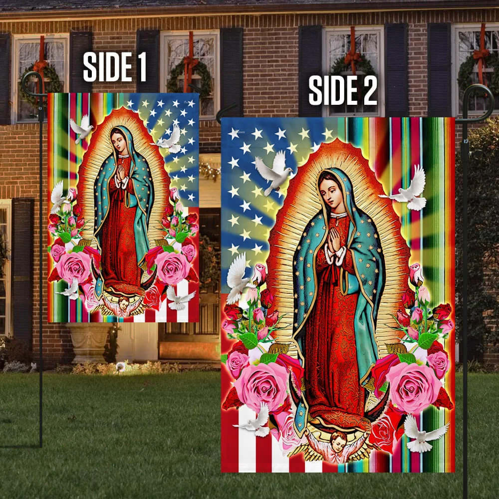 Our Lady of Guadalupe Serape Mexican American House Flag - Christian Garden Flags - Outdoor Religious Flags