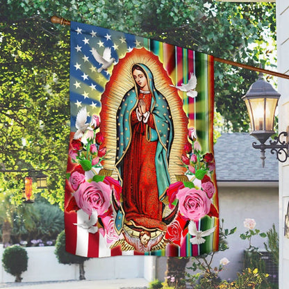 Our Lady of Guadalupe Serape Mexican American House Flag - Christian Garden Flags - Outdoor Religious Flags