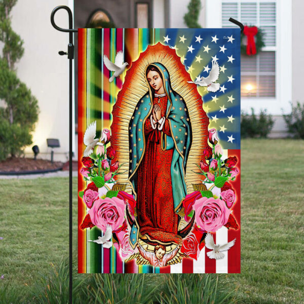 Our Lady of Guadalupe Serape Mexican American House Flag - Christian Garden Flags - Outdoor Religious Flags