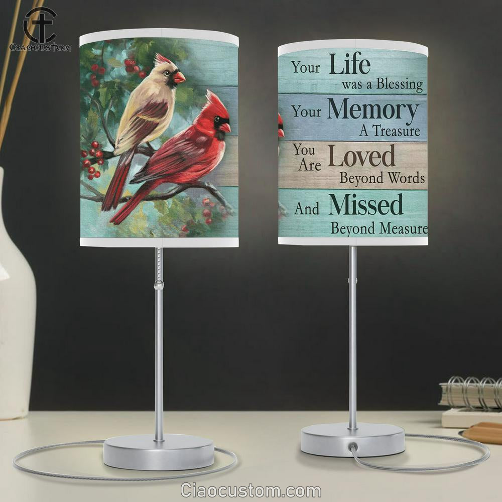 Our Life Was A Blessing Cardinal Cranberry Tree Large Table Lamp - Christian Table Lamp Prints - Religious Table Lamp Art