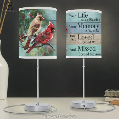 Our Life Was A Blessing Cardinal Cranberry Tree Large Table Lamp - Christian Table Lamp Prints - Religious Table Lamp Art