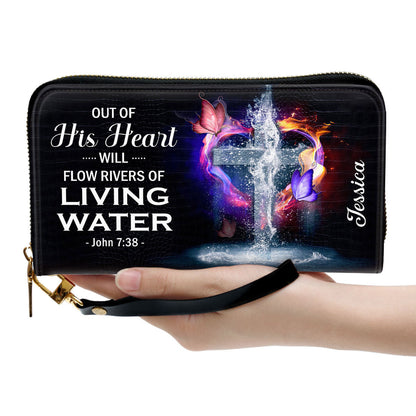 Out Of His Heart Will Flow Rivers Of Living Water Clutch Purse For Women - Personalized Name - Christian Gifts For Women