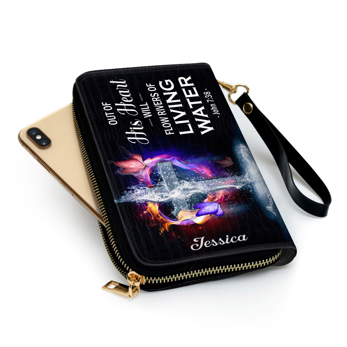 Out Of His Heart Will Flow Rivers Of Living Water Clutch Purse For Women - Personalized Name - Christian Gifts For Women