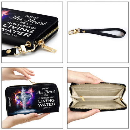 Out Of His Heart Will Flow Rivers Of Living Water Clutch Purse For Women - Personalized Name - Christian Gifts For Women