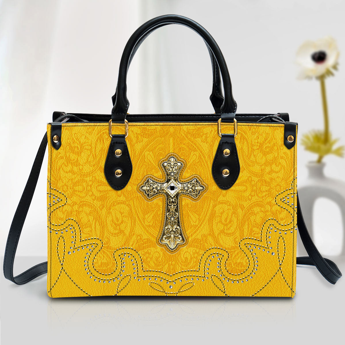 Outstanding Yellow Cross Christian Leather Handbag - Religious Gifts For Women - Women Pu Leather Bag