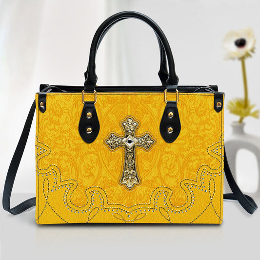 Outstanding Yellow Cross Christian Leather Handbag - Religious Gifts For Women - Women Pu Leather Bag