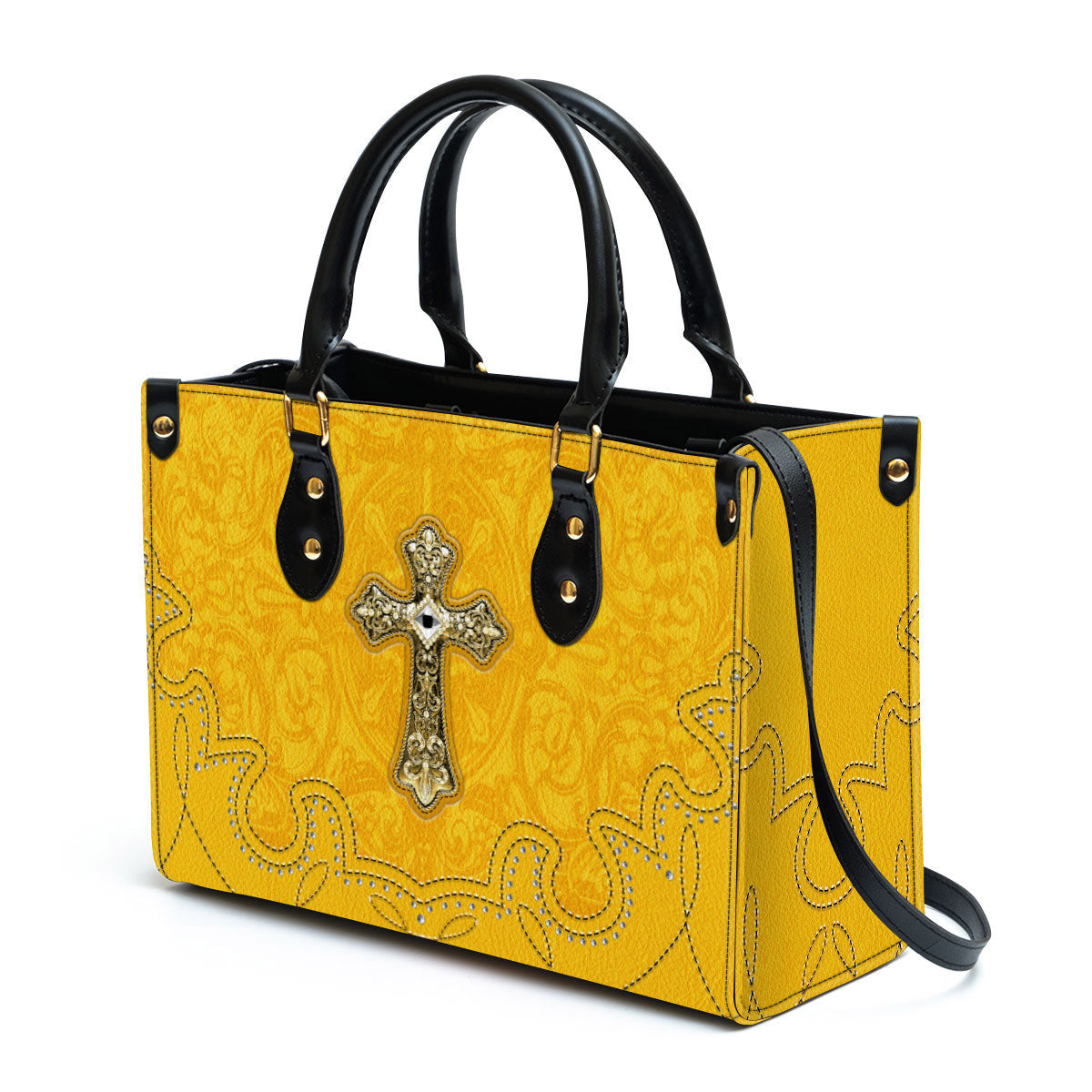 Outstanding Yellow Cross Christian Leather Handbag - Religious Gifts For Women - Women Pu Leather Bag