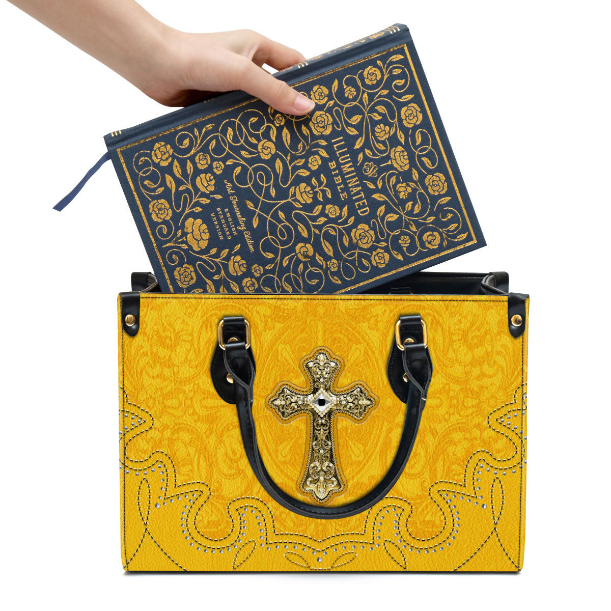 Outstanding Yellow Cross Christian Leather Handbag - Religious Gifts For Women - Women Pu Leather Bag