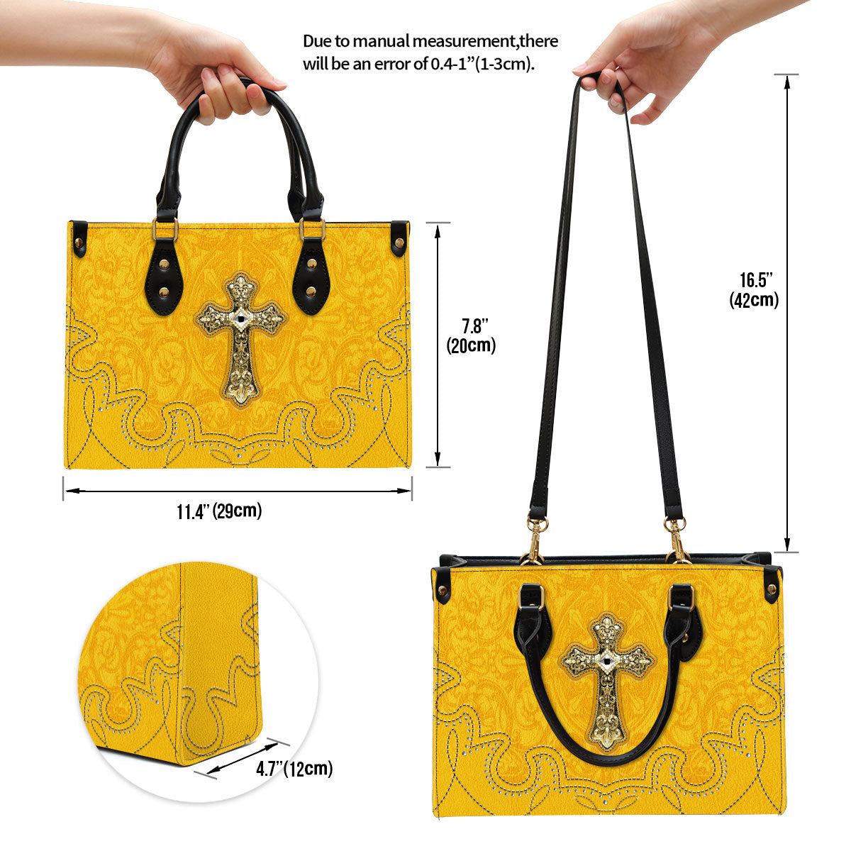 Outstanding Yellow Cross Christian Leather Handbag - Religious Gifts For Women - Women Pu Leather Bag