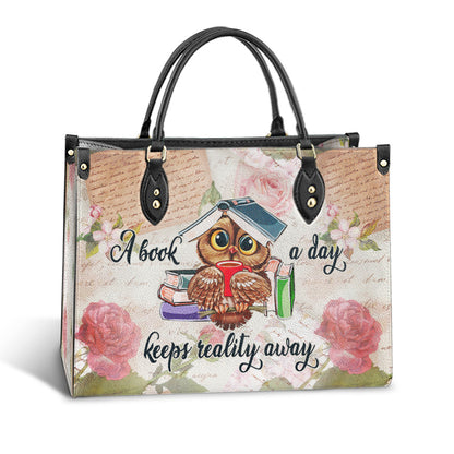 Owl A Book A Day Keeps Reality Away Leather Bag - Gift For Owl Lovers - Women's Pu Leather Bag