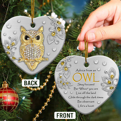 Owl Advice Heart Ornament - Christmas Ornament - Ciaocustom