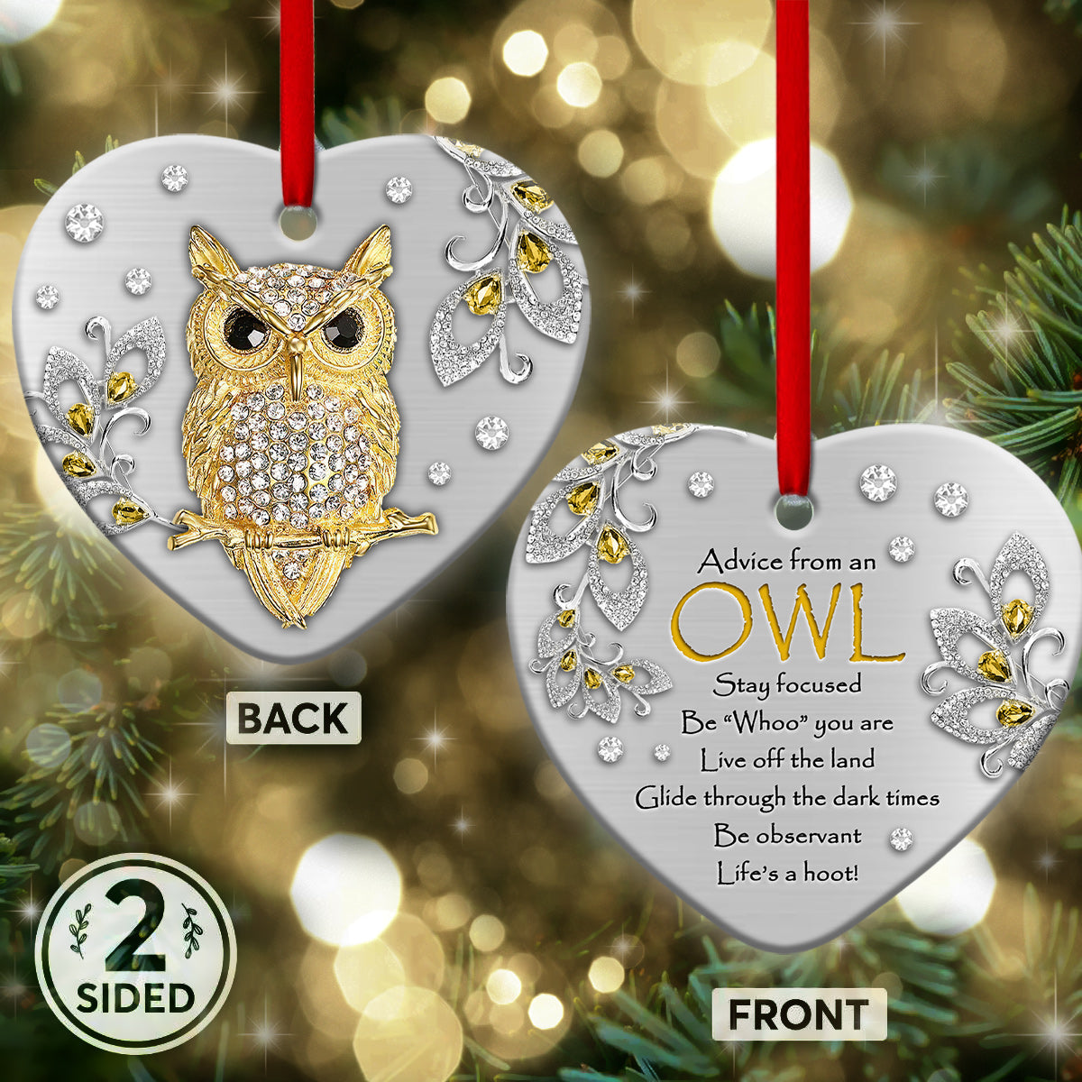 Owl Advice Heart Ornament - Christmas Ornament - Ciaocustom