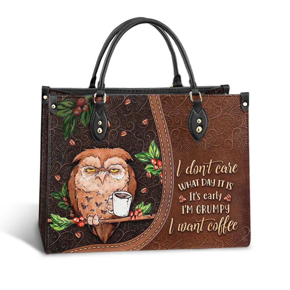 Owl I Dont Care What Day It Is Leather Bag - Gift For Owl Lovers - Women's Pu Leather Bag