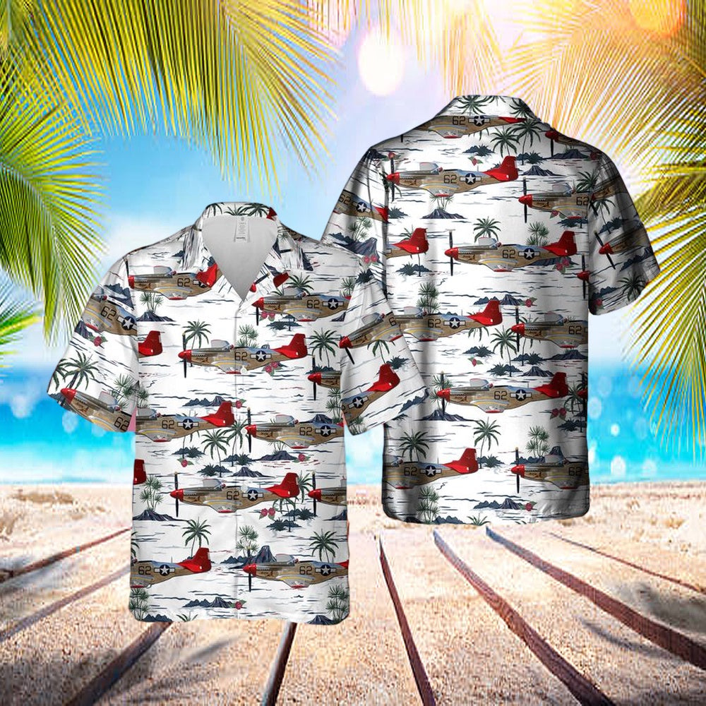 P-51 Red Tail Mustang Bunny Hawaiian Shirt - Beachwear For Men - Best Hawaiian Shirts