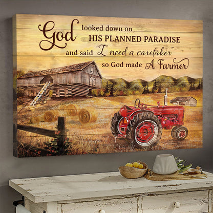 Paddy Field Old Barn Painting So God Made A Farmer Canvas Wall Art - Christian Poster - Religious Wall Decor
