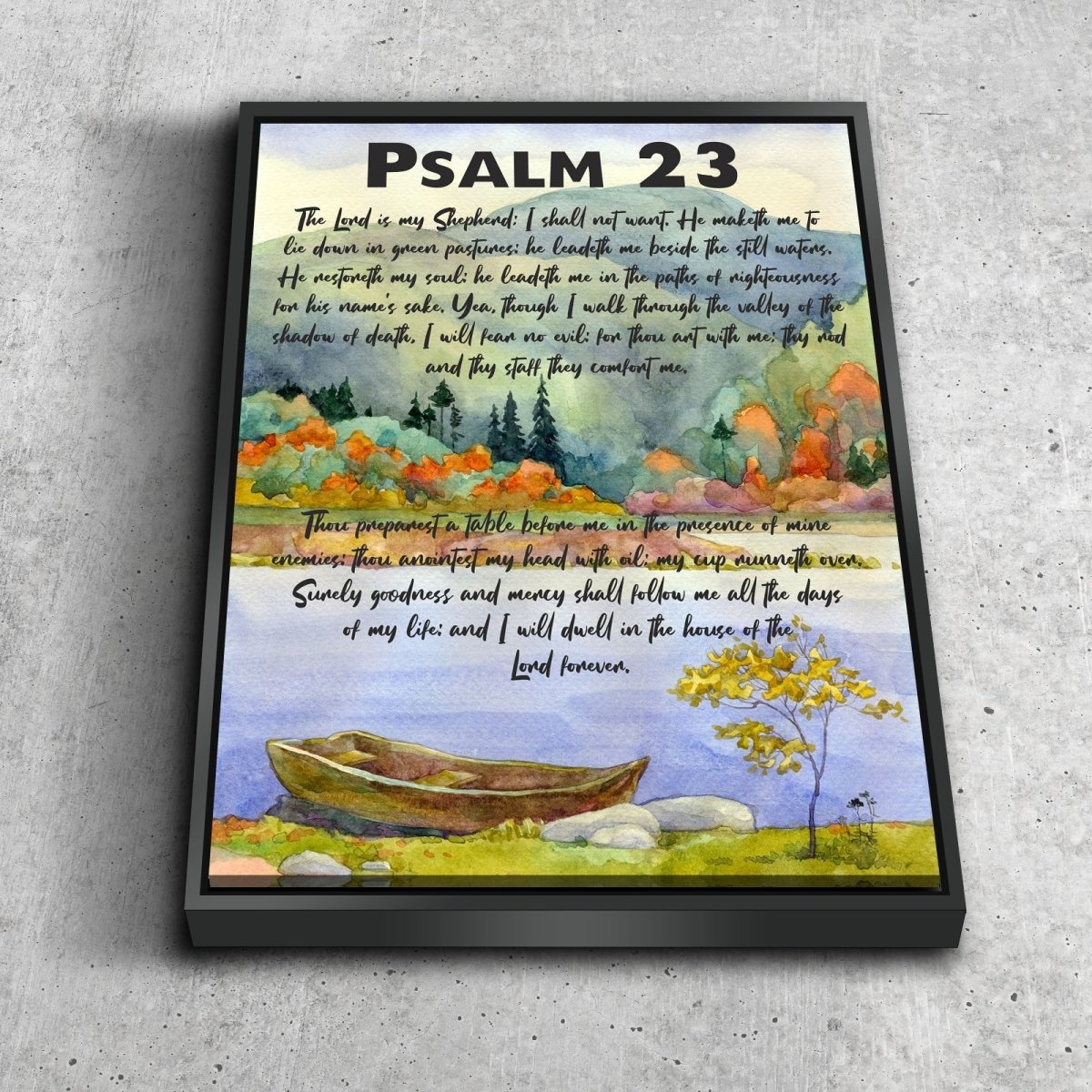 Painted Lake & Psalm 23 The Lord Is My Shepherd Canvas Wall Art