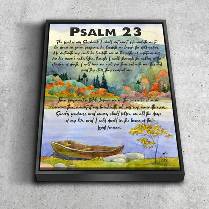Painted Lake & Psalm 23 The Lord Is My Shepherd Canvas Wall Art