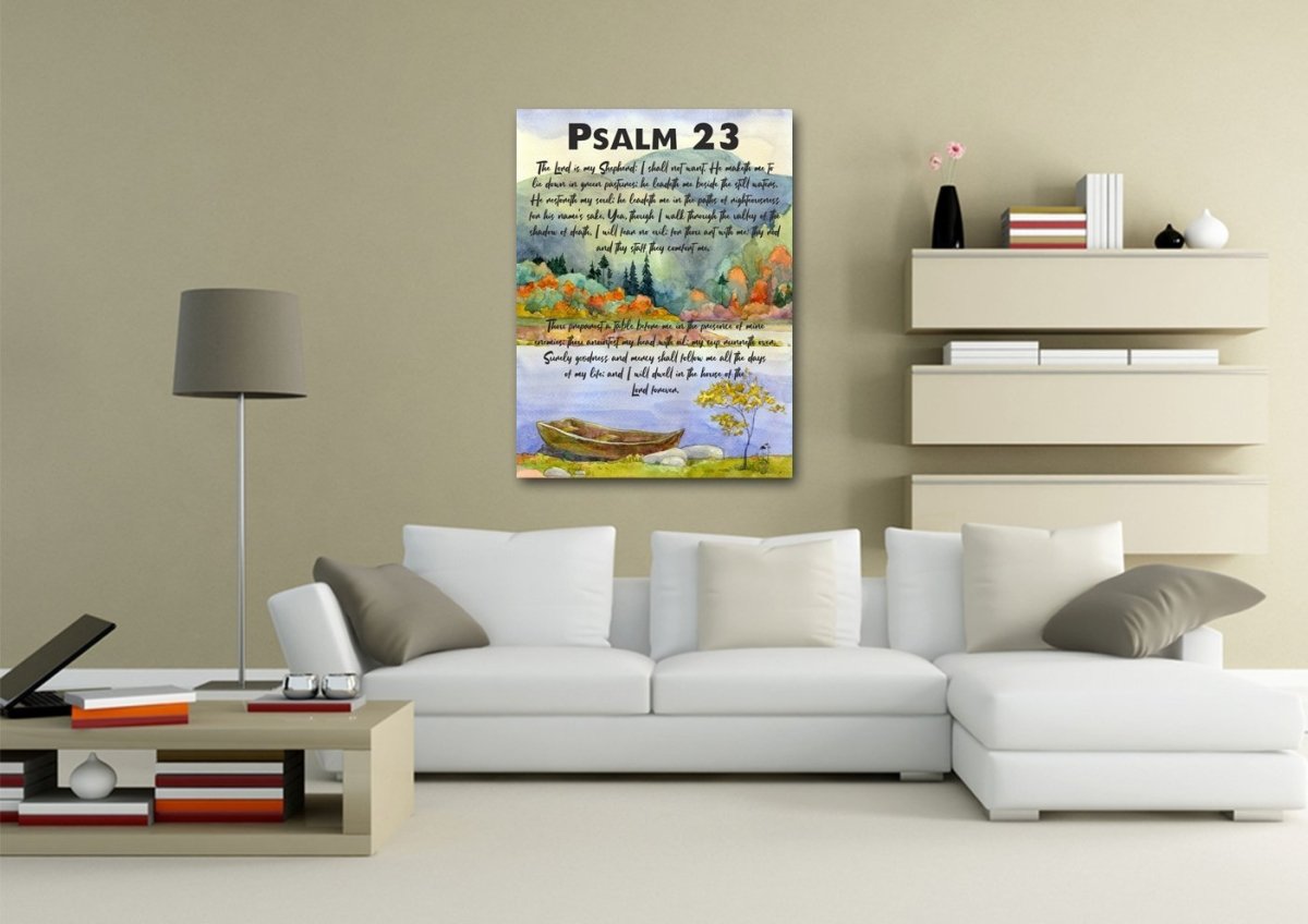 Painted Lake & Psalm 23 The Lord Is My Shepherd Canvas Wall Art