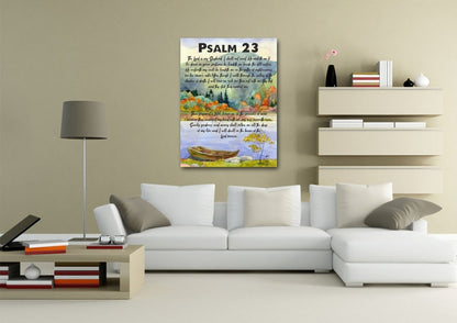 Painted Lake & Psalm 23 The Lord Is My Shepherd Canvas Wall Art