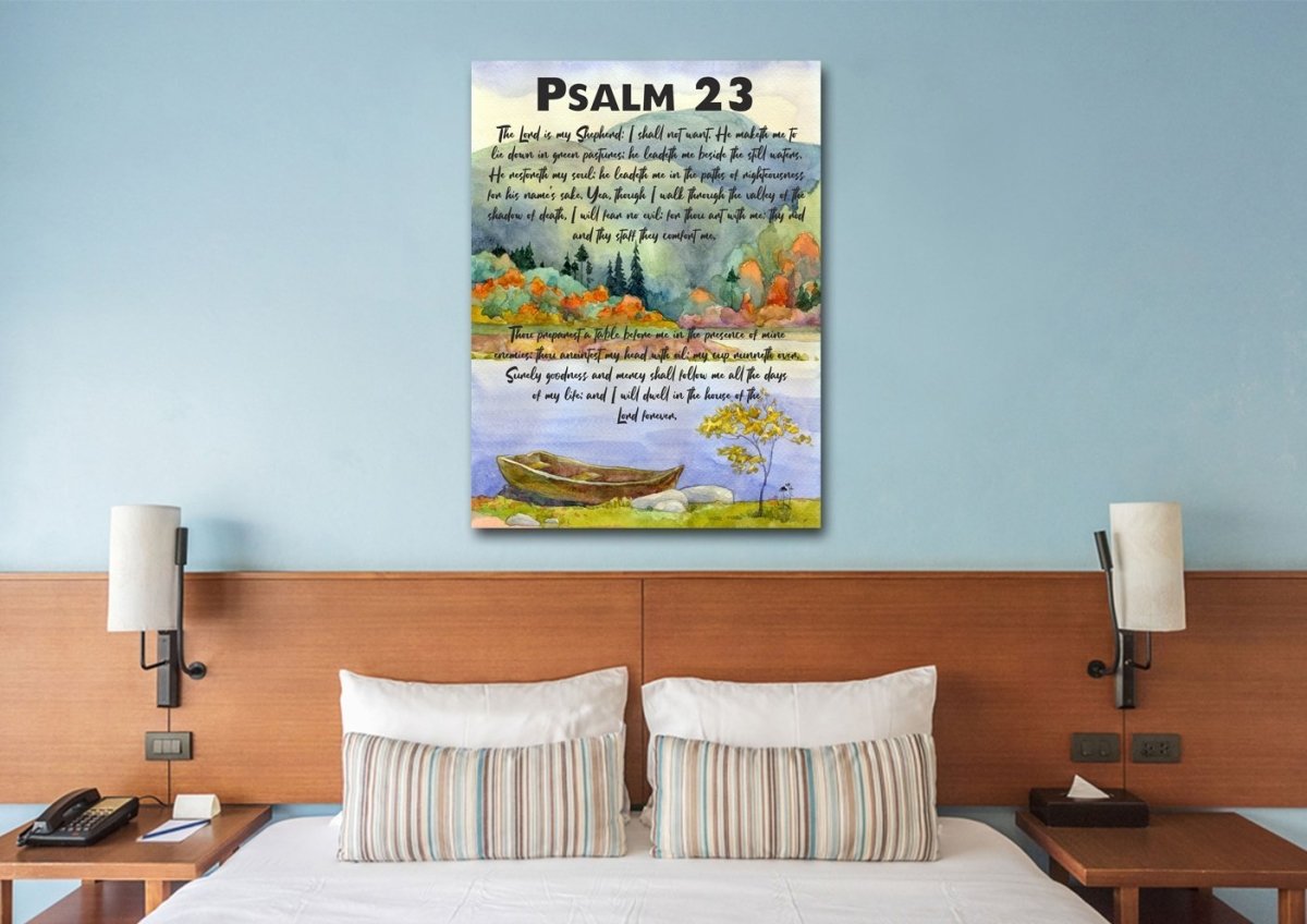 Painted Lake & Psalm 23 The Lord Is My Shepherd Canvas Wall Art
