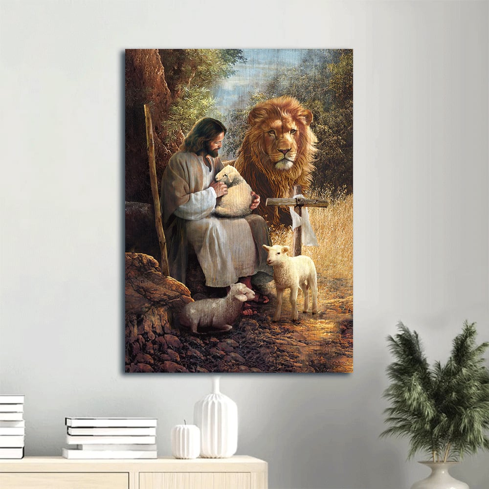 Painting Lion Of Judah Lamb Of God Enjoy The Peaceful Moment Canvas Wall Art - Christian Gift