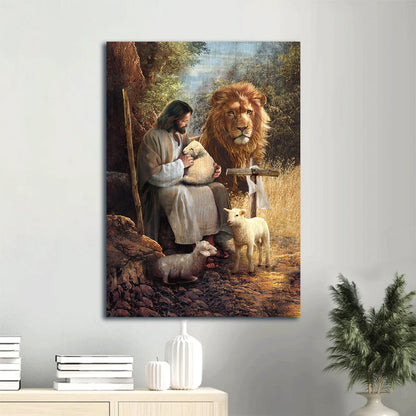 Painting Lion Of Judah Lamb Of God Enjoy The Peaceful Moment Canvas Wall Art - Christian Gift