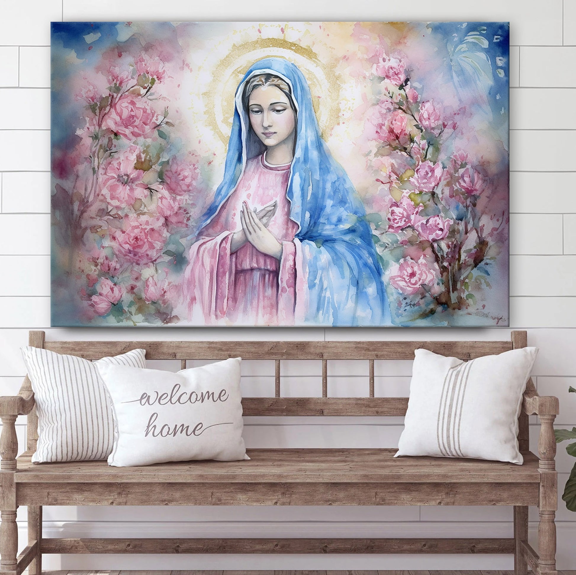 Painting Of The Lady In A Garden With Pink Flowers - Jesus Canvas Pictures - Christian Wall Art