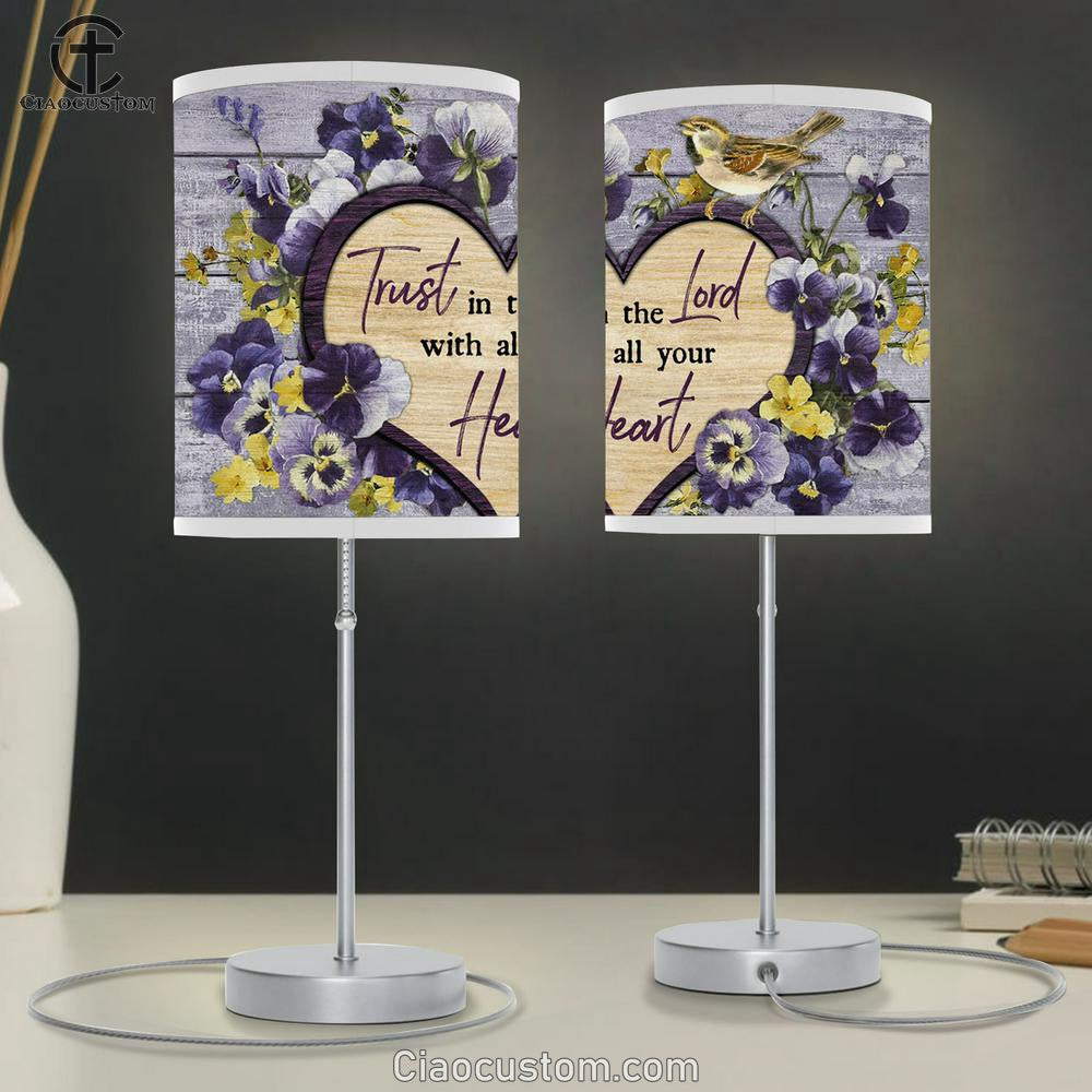 Pansy Flower Little Bird Trust In The Lord Large Table Lamp - Christian Table Lamp Prints - Religious Table Lamp Art