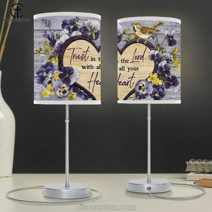 Pansy Flower Little Bird Trust In The Lord Large Table Lamp - Christian Table Lamp Prints - Religious Table Lamp Art