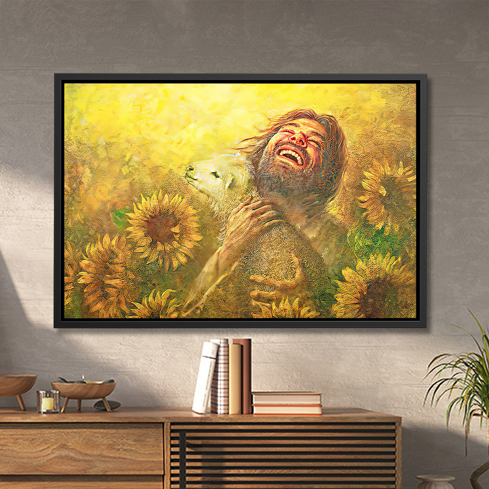 Jesus And Lamb In Field Of Sun Flowers - Jesus Poster - Wall Art - Jesus Canvas - Christian Gift - Ciaocustom