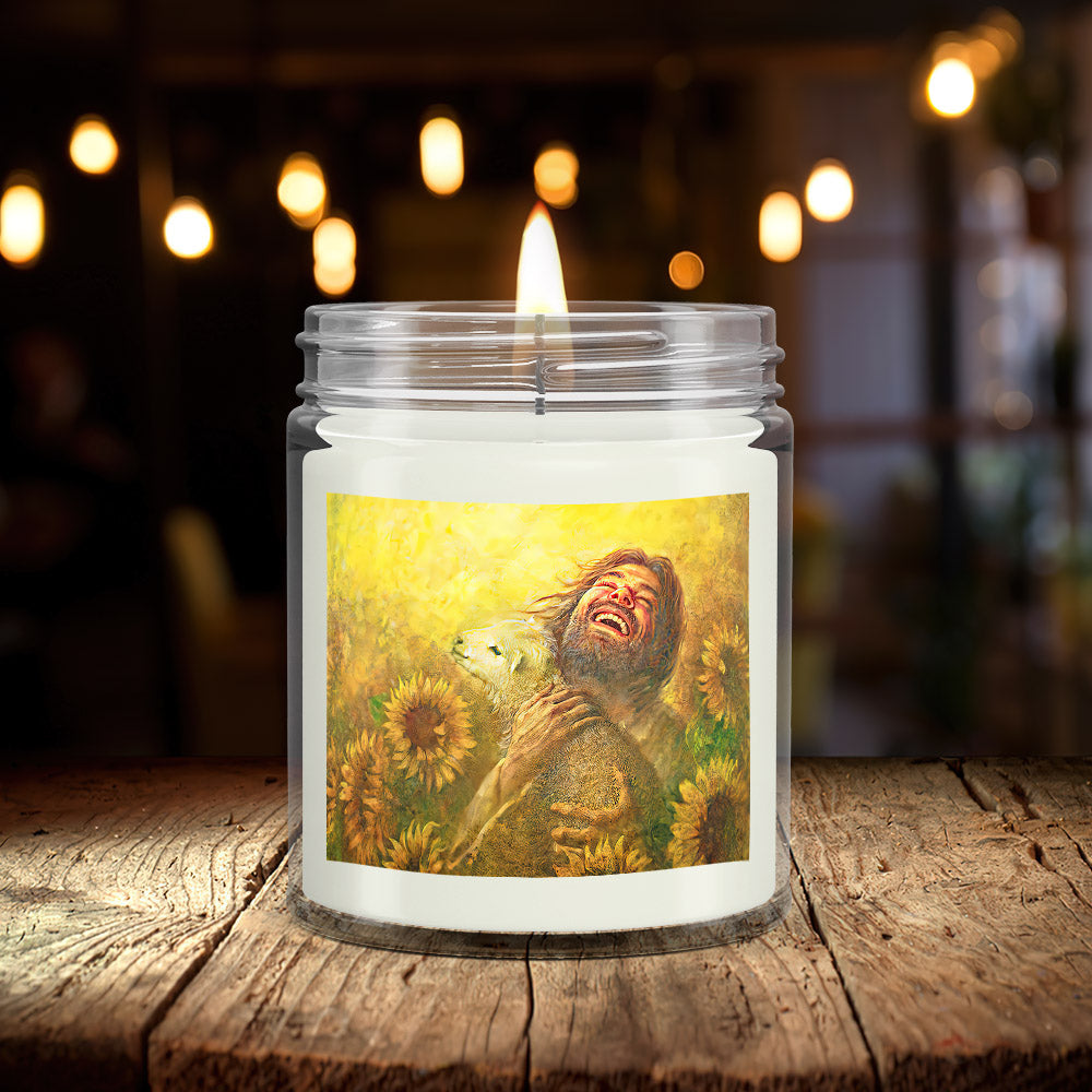 Jesus And Lamb - Sunflower - Bible Verse Candles - Natural Candle - Soy Wax Candle 9oz - Ciaocustom