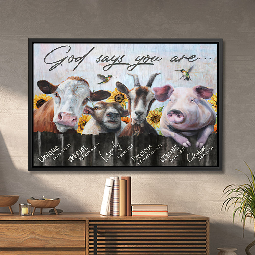 God Says You Are - Cow And Pig - Jesus Poster - Wall Art - Jesus Canvas - Christian Gift - Ciaocustom