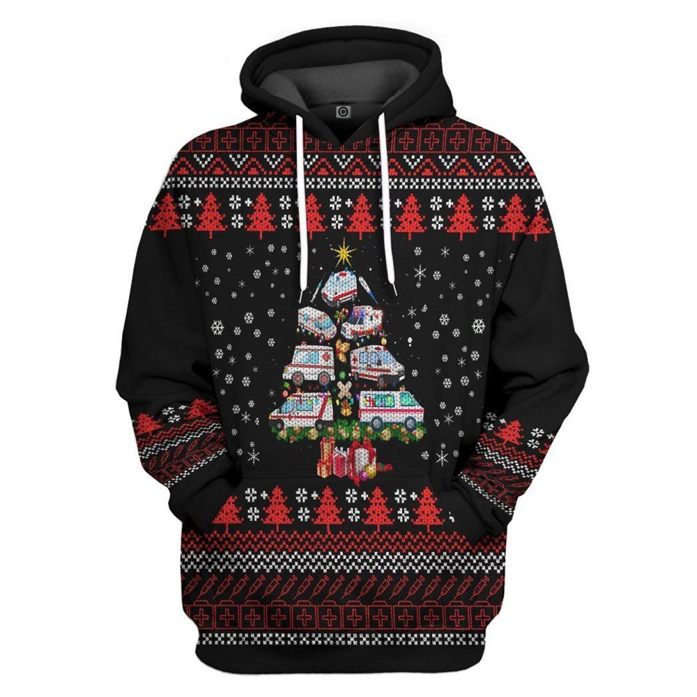 Paramedic Ambulance Christmas Tree All Over Print 3D Hoodie For Men And Women, Christmas Gift, Warm Winter Clothes, Best Outfit Christmas