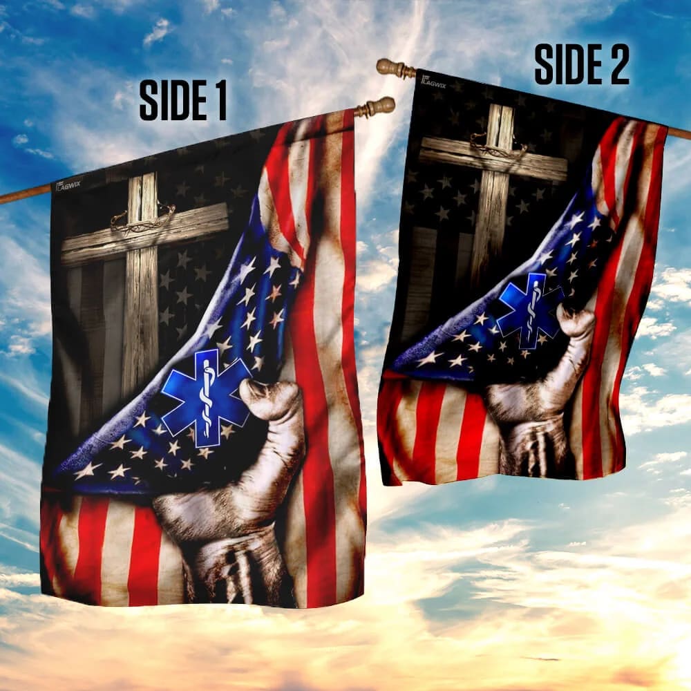 Paramedic Christian Cross American House Flags - Christian Garden Flags - Outdoor Christian Flag