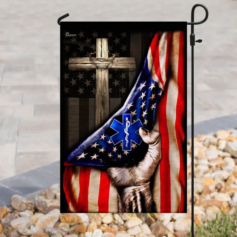 Paramedic Christian Cross American House Flags - Christian Garden Flags - Outdoor Christian Flag