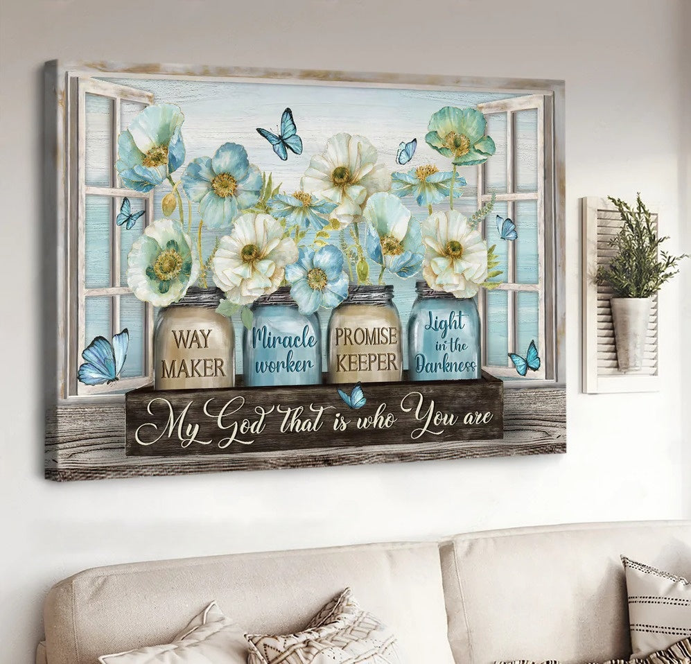 Pastel Jasmine Butterfly Way Maker Miracle Worker Canvas Wall Art - Christian Poster - Religious Wall Decor