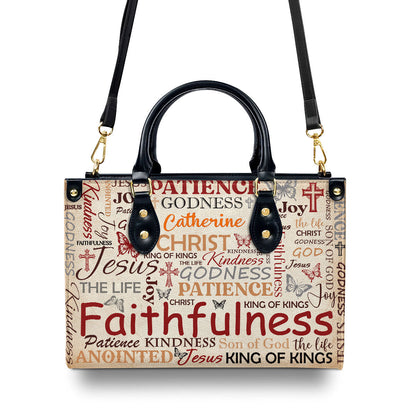 Patience Godness Faithfulness  Personalized Leather Handbag With Zipper - Inspirational Gift Christian Ladies