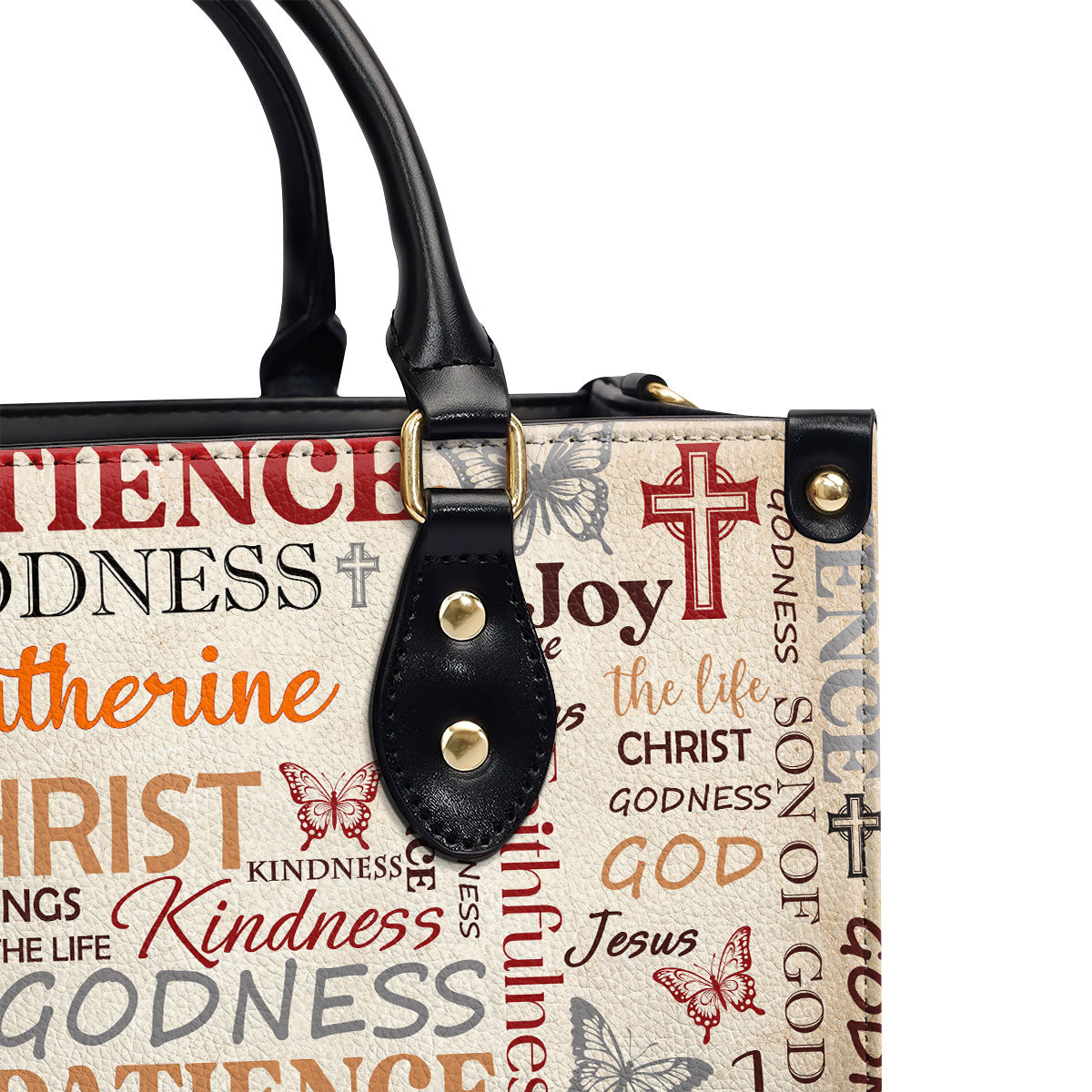 Patience Godness Faithfulness  Personalized Leather Handbag With Zipper - Inspirational Gift Christian Ladies