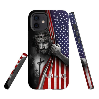Patriotic Christian Phone Cases Faith Over Fear Jesus Christ American Flag Phone Case - Scripture Phone Cases - Iphone Cases Christian