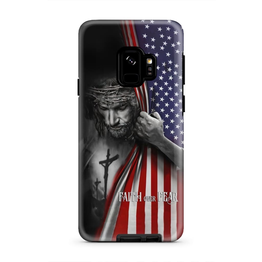 Patriotic Christian Phone Cases Faith Over Fear Jesus Christ American Flag Phone Case - Scripture Phone Cases - Iphone Cases Christian