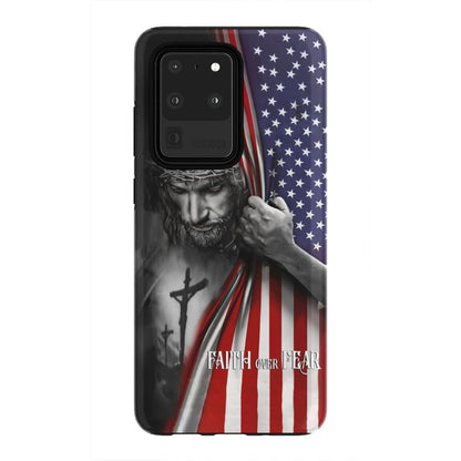Patriotic Christian Phone Cases Faith Over Fear Jesus Christ American Flag Phone Case - Scripture Phone Cases - Iphone Cases Christian