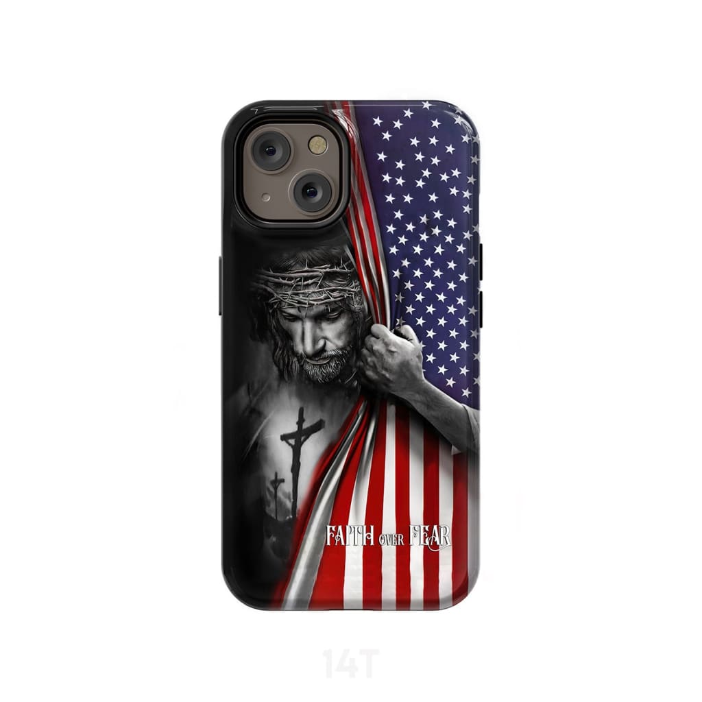 Patriotic Christian Phone Cases Faith Over Fear Jesus Christ American Flag Phone Case - Scripture Phone Cases - Iphone Cases Christian