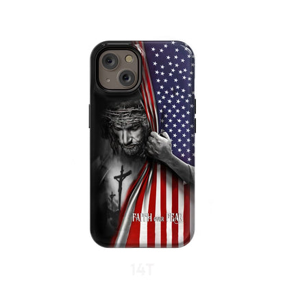Patriotic Christian Phone Cases Faith Over Fear Jesus Christ American Flag Phone Case - Scripture Phone Cases - Iphone Cases Christian