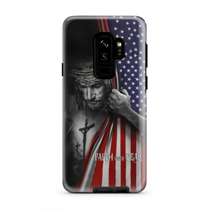 Patriotic Christian Phone Cases Faith Over Fear Jesus Christ American Flag Phone Case - Scripture Phone Cases - Iphone Cases Christian